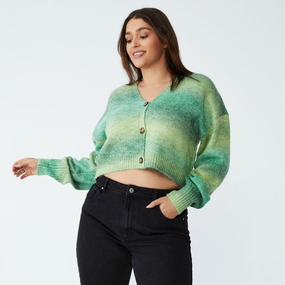Cotton On Sweaters - Cotton On Green Ombre Button Front Fluffy Cropped Cardigan Size Large